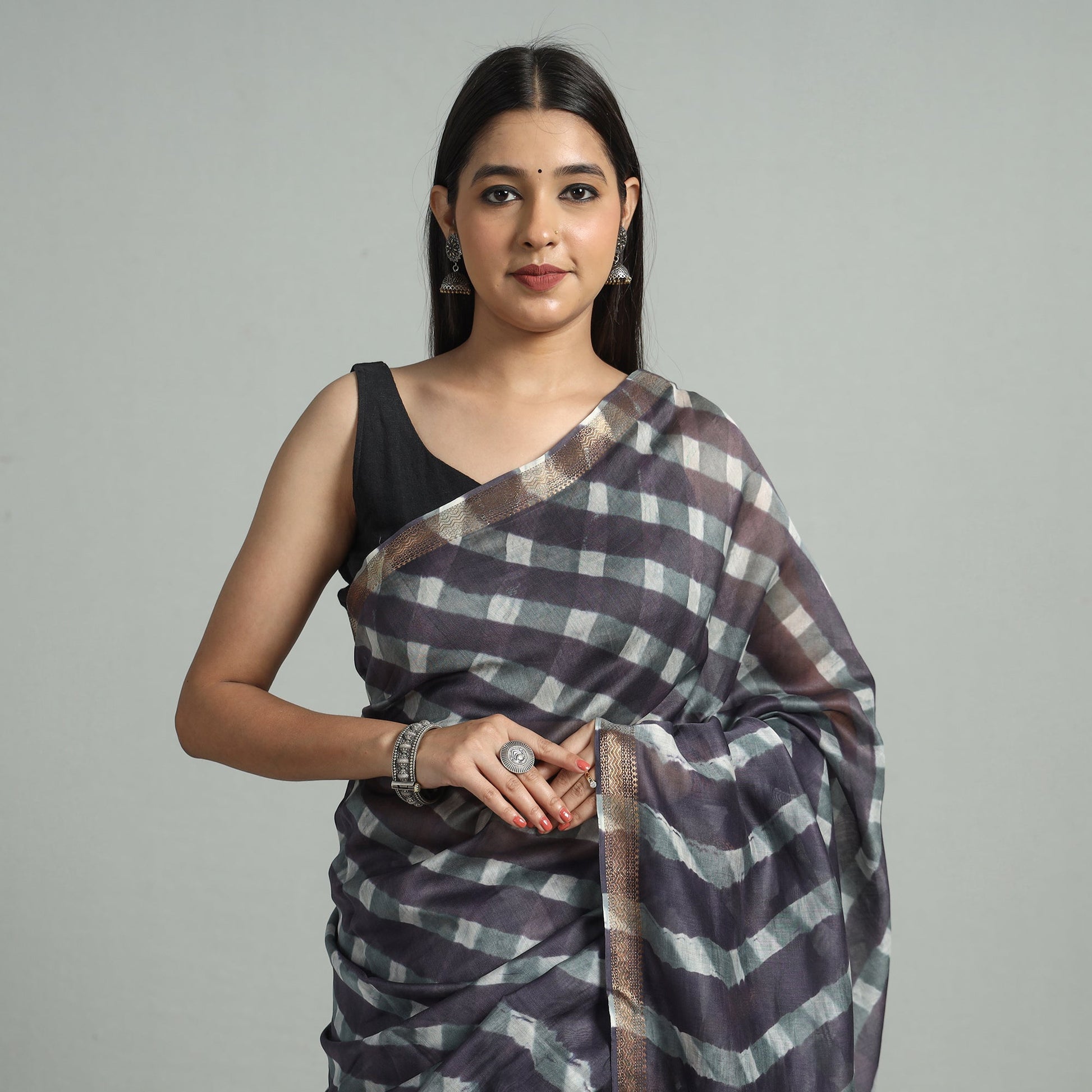 Black - Leheriya Tie-Dye Mothra Chanderi Silk Saree with Zari Border 45