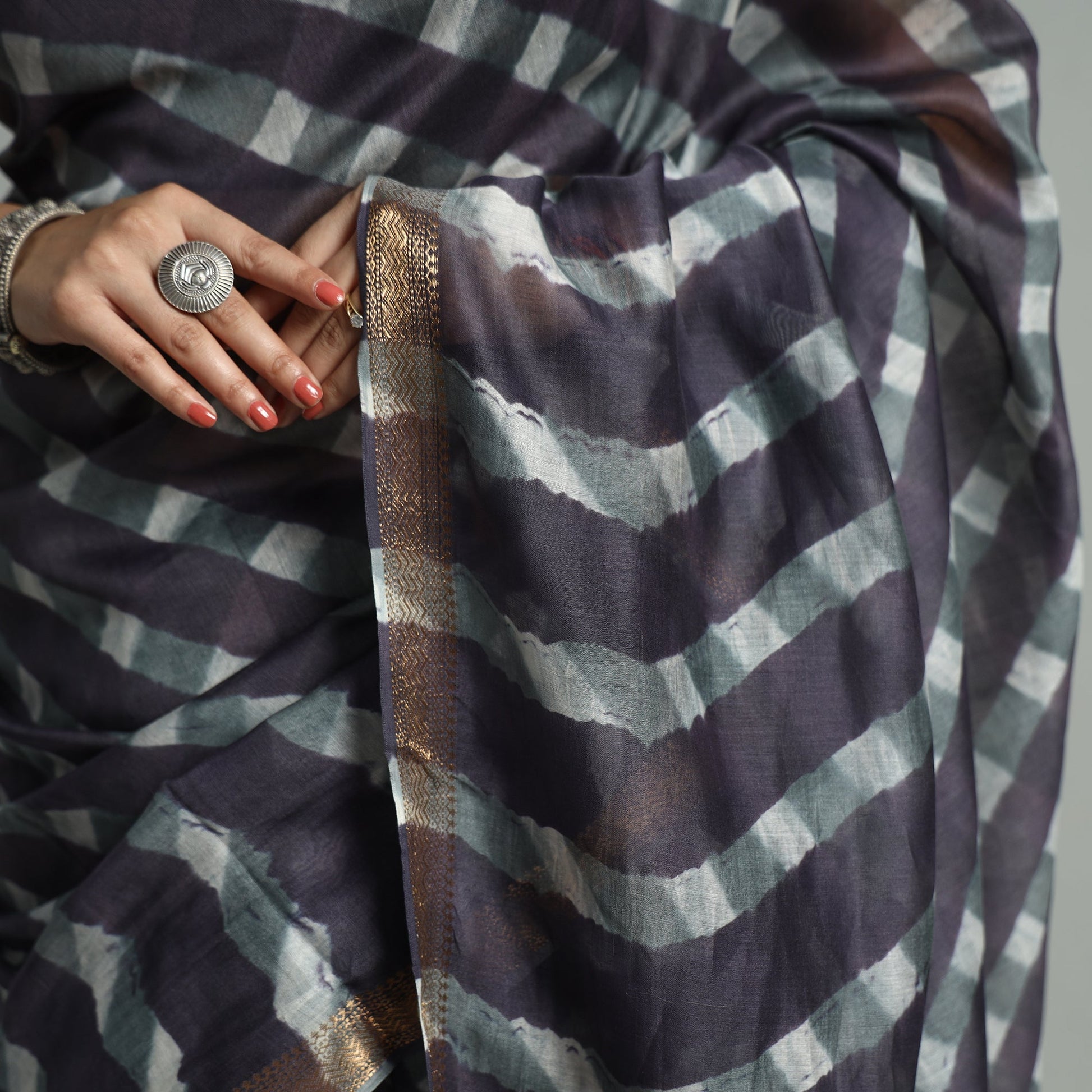 Black - Leheriya Tie-Dye Mothra Chanderi Silk Saree with Zari Border 45