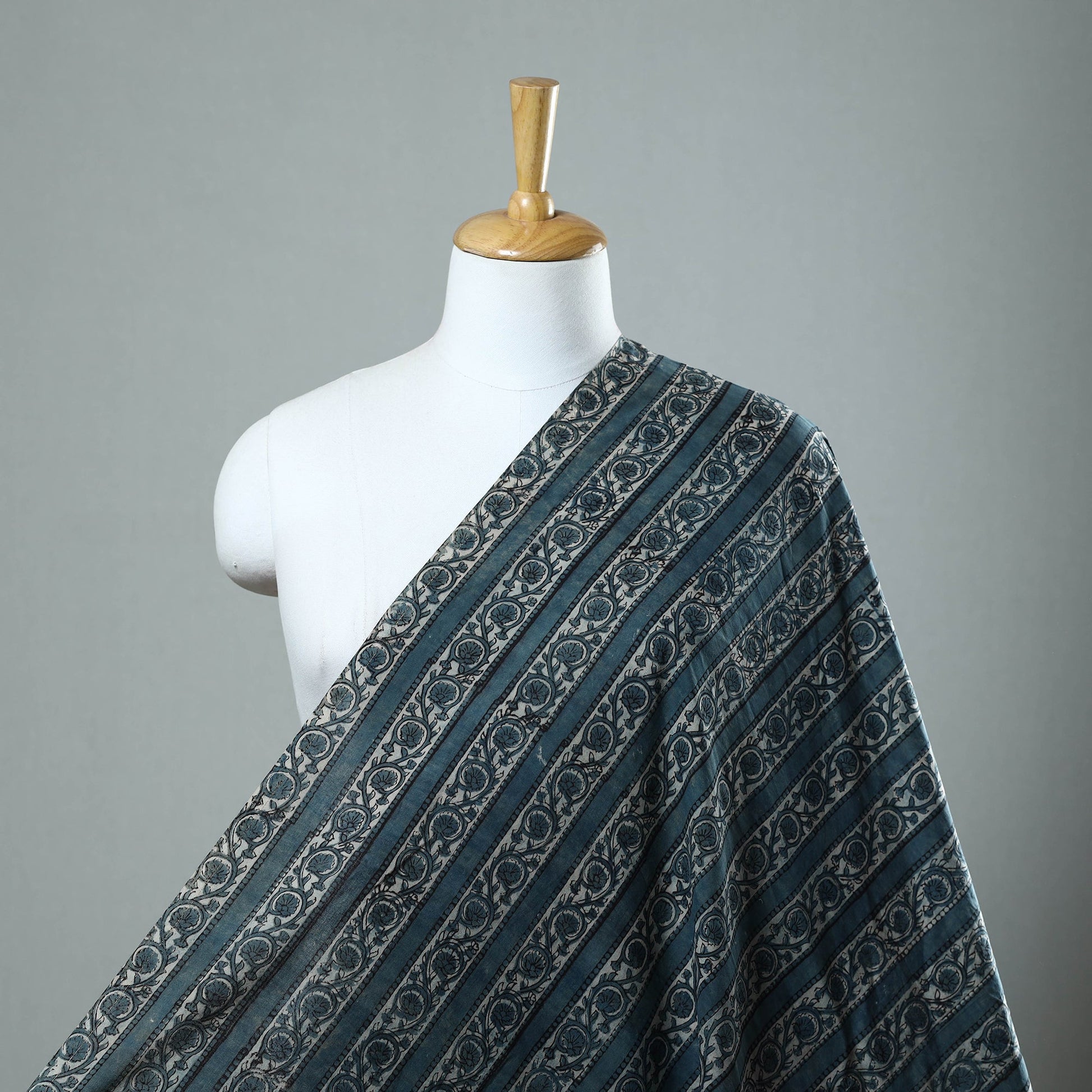 Blue - Block Printed Cotton Vanaspati Bagru Fabric 07