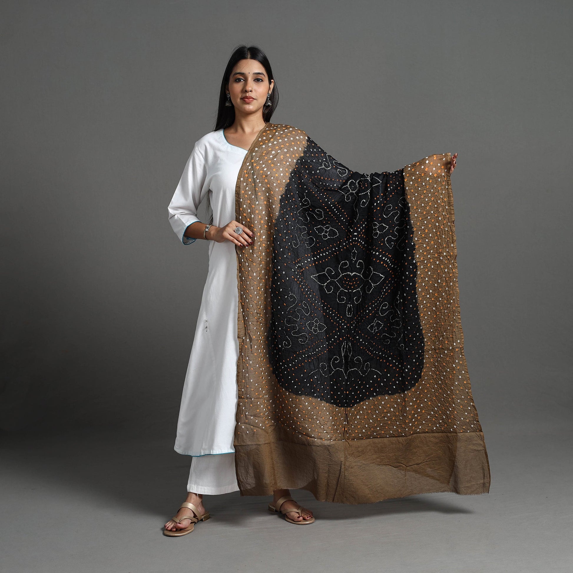 Brown - Kutch Tie-Dye Cotton Bandhani Dupatta 05