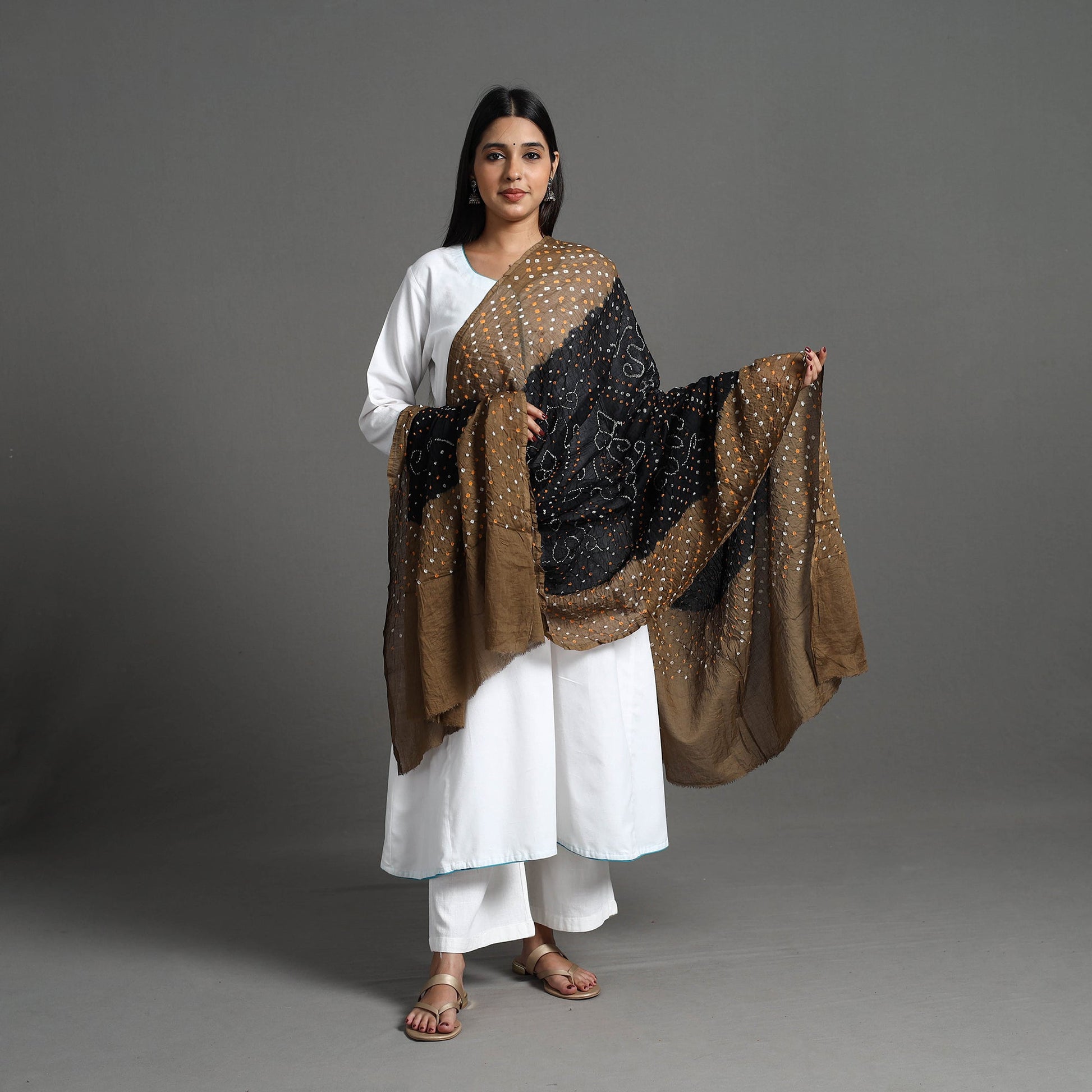 Brown - Kutch Tie-Dye Cotton Bandhani Dupatta 05