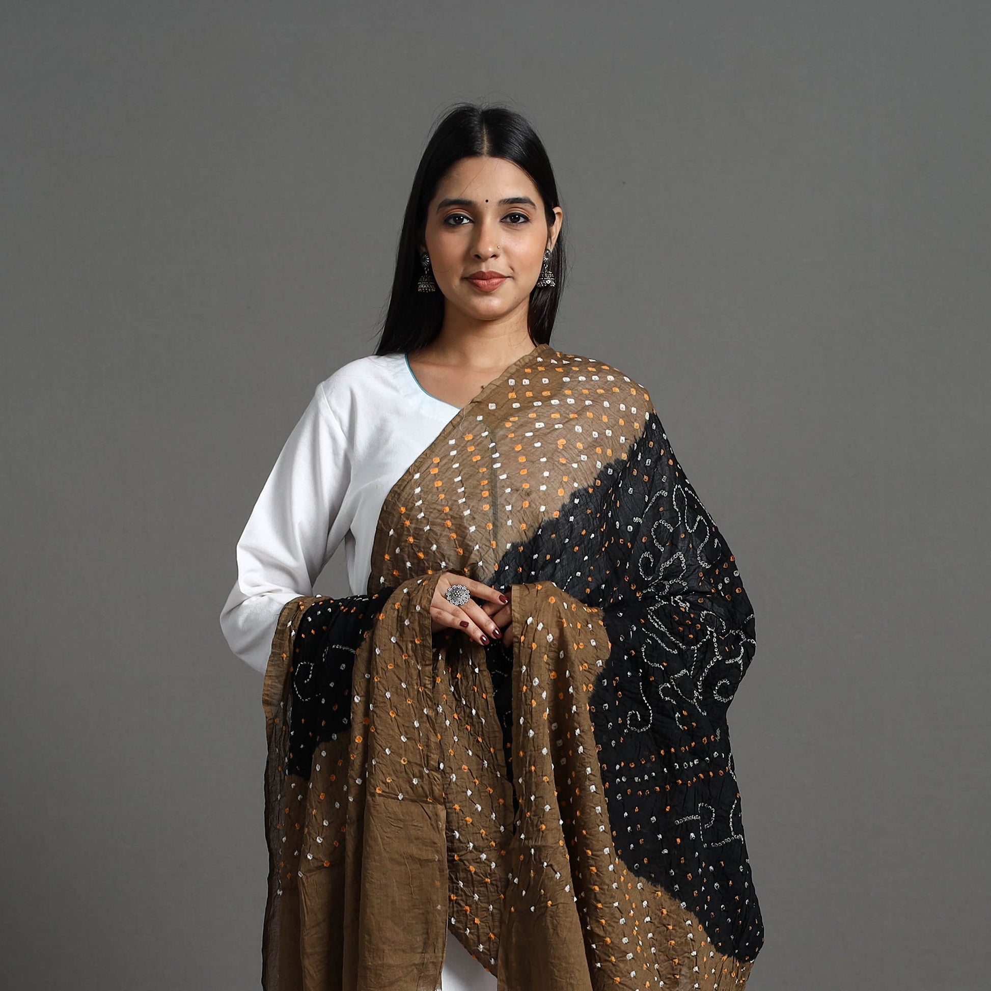Brown - Kutch Tie-Dye Cotton Bandhani Dupatta 05