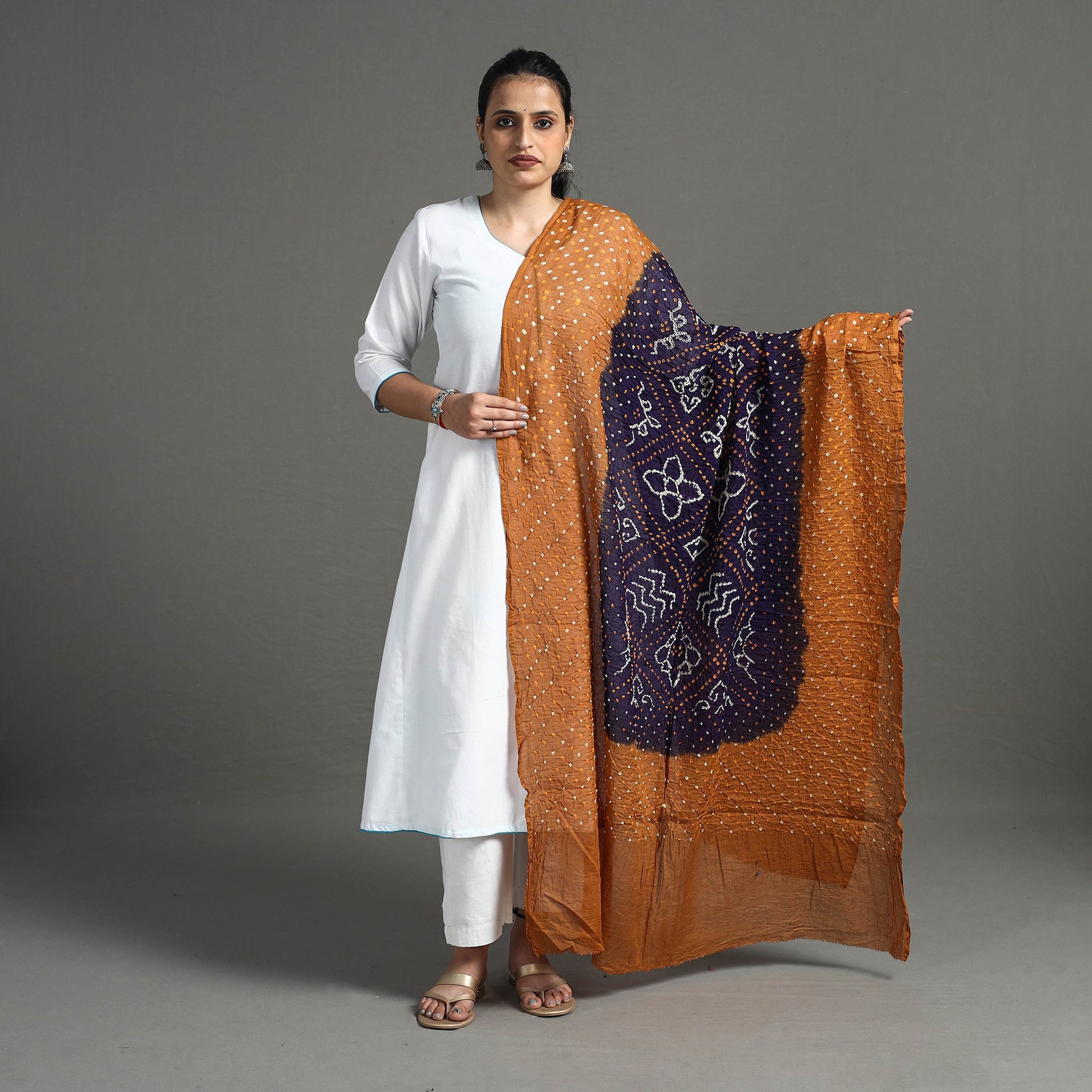Brown - Kutch Tie-Dye Cotton Bandhani Dupatta 23
