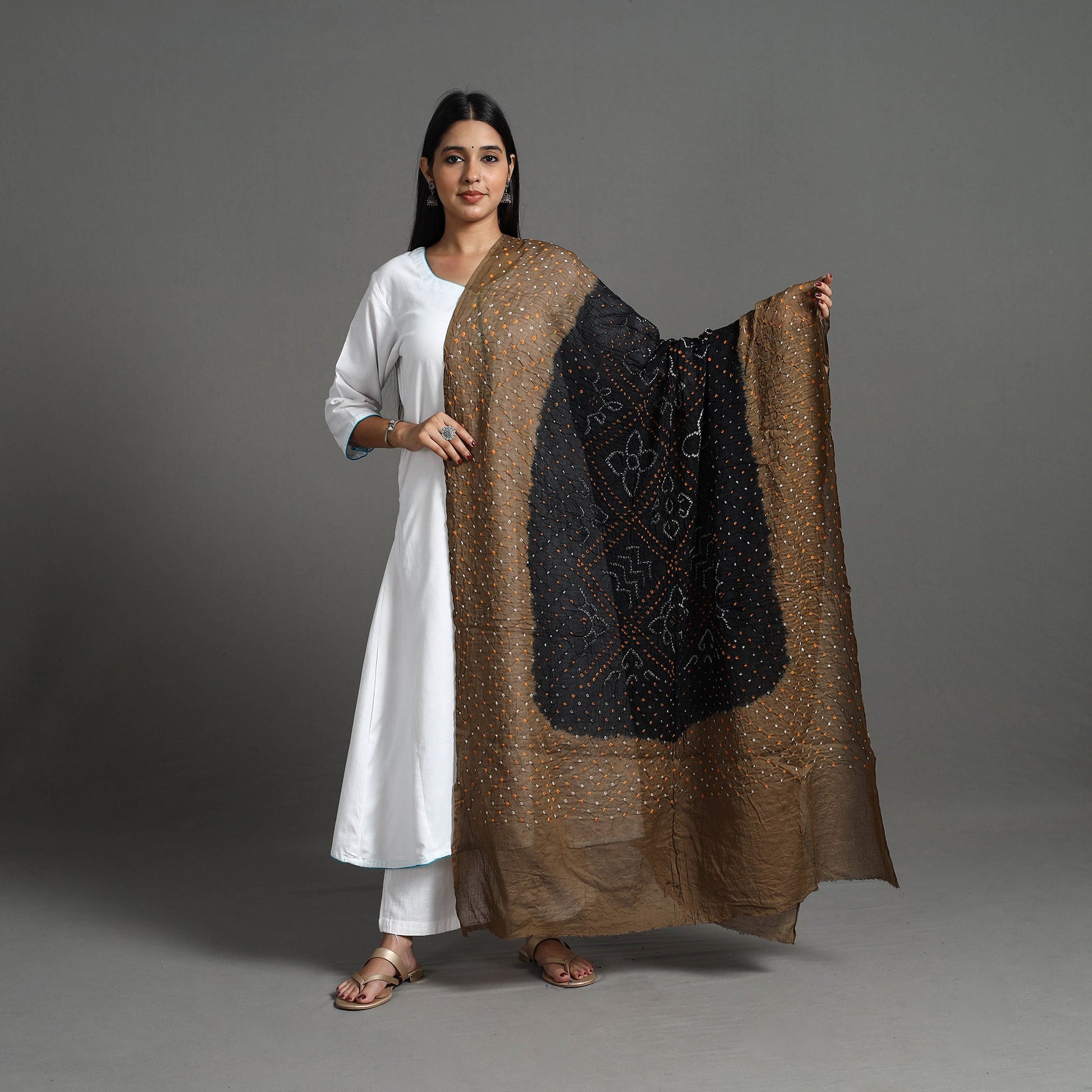 Brown - Kutch Tie-Dye Cotton Bandhani Dupatta 24
