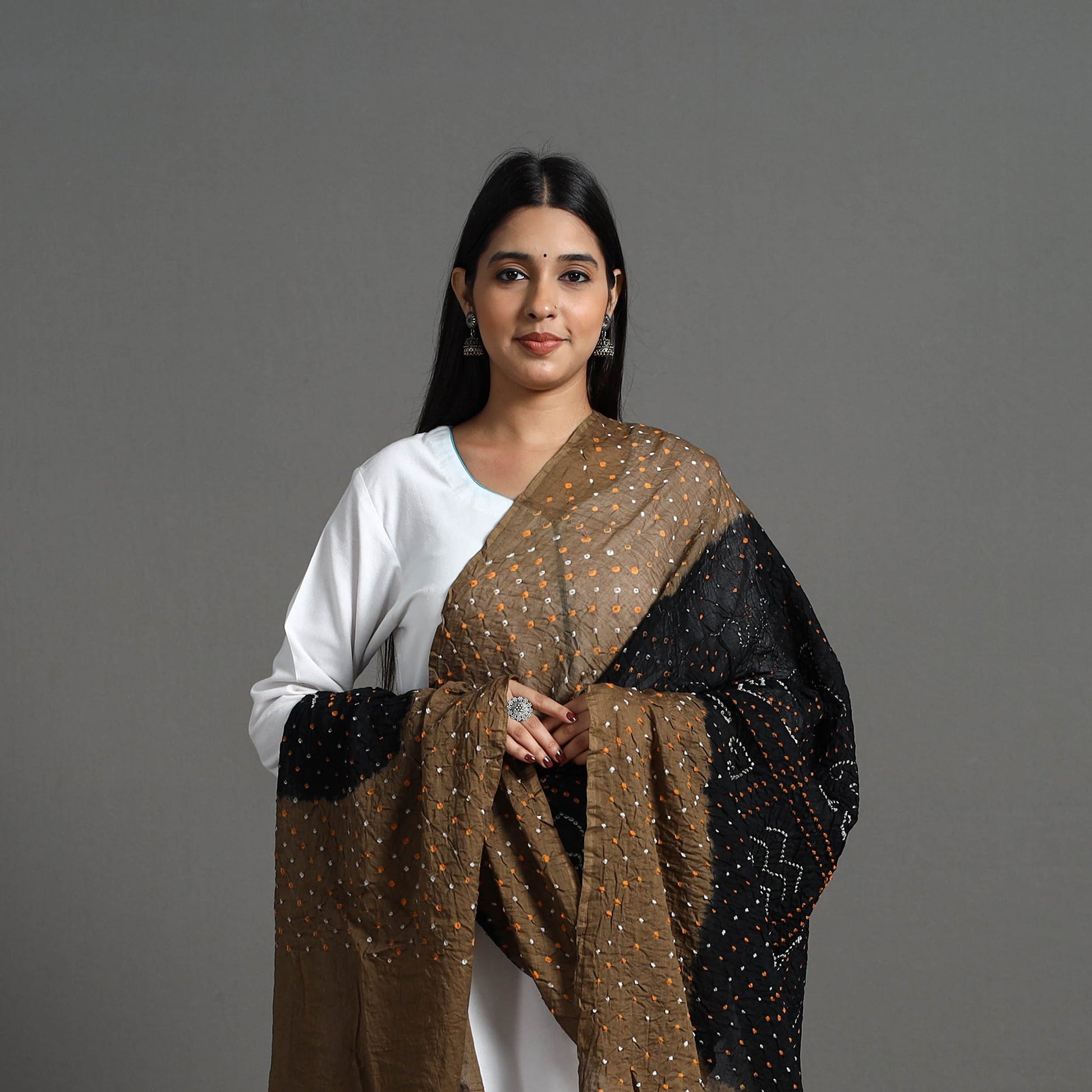 Brown - Kutch Tie-Dye Cotton Bandhani Dupatta 24