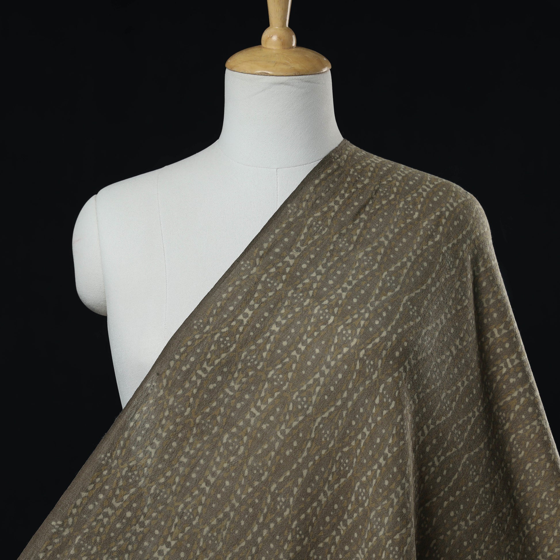 Brown - Kutchi Woolen Akola Hand Block Printed Fabric