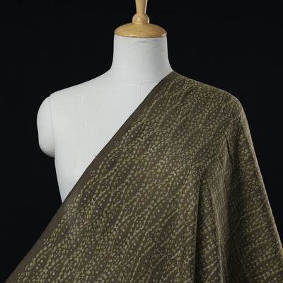 Brown - Mulberry Silk Cotton Akola Hand Block Printed Handloom Fabric