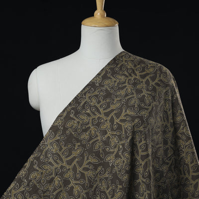 Brown - Mulberry Silk Cotton Akola Hand Block Printed Handloom Fabric