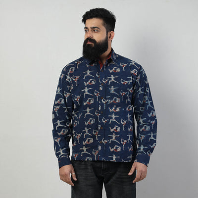 Blue - Bindaas Block Art Printed Cotton Men Full Sleeve Shirt