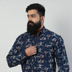 Blue - Bindaas Block Art Printed Cotton Men Full Sleeve Shirt