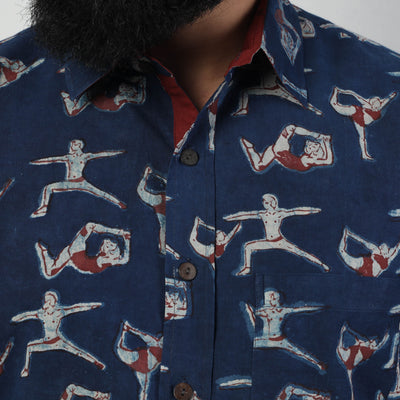 Blue - Bindaas Block Art Printed Cotton Men Full Sleeve Shirt