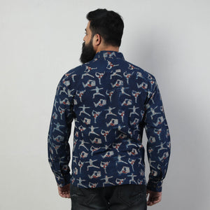 Blue - Bindaas Block Art Printed Cotton Men Full Sleeve Shirt
