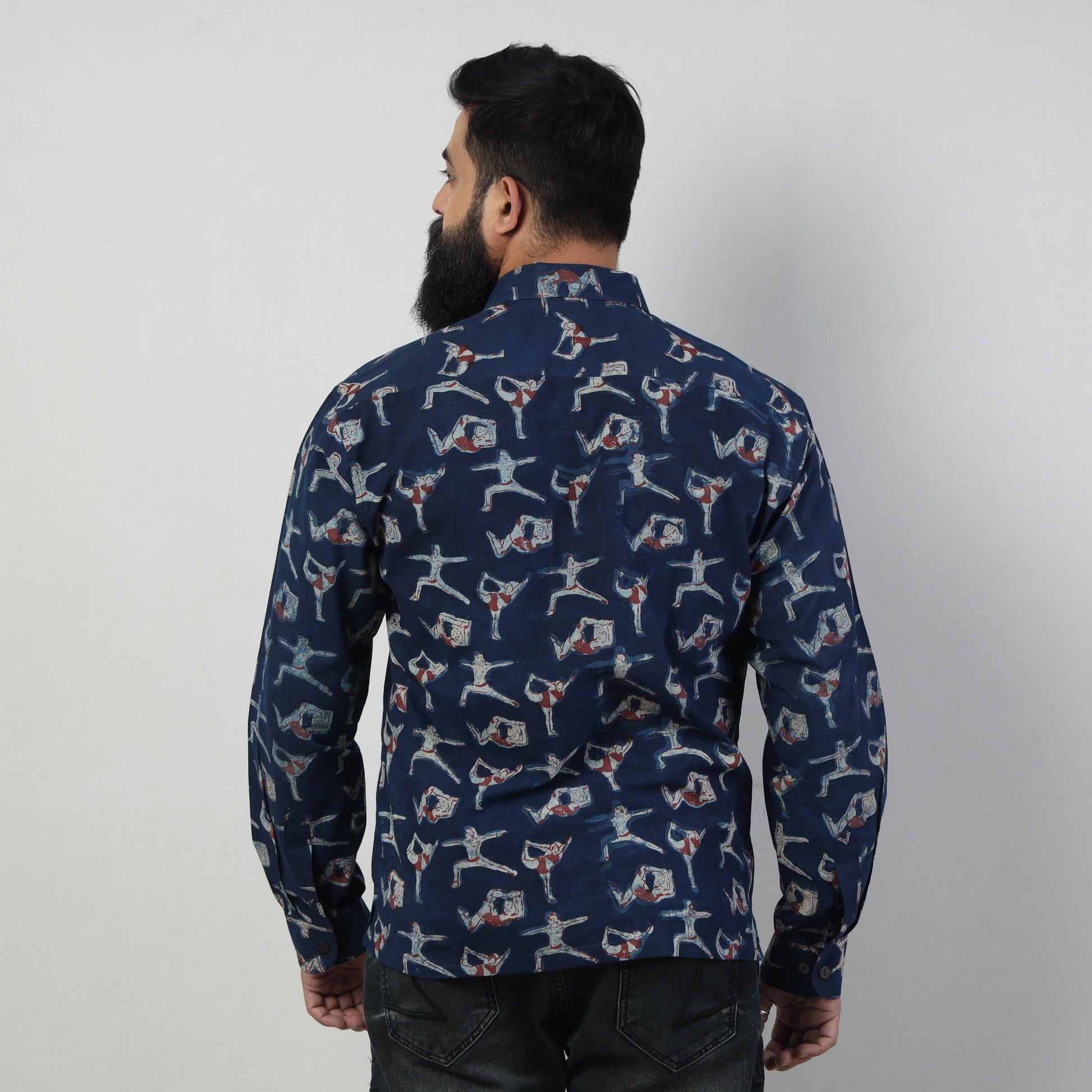 Blue - Bindaas Block Art Printed Cotton Men Full Sleeve Shirt