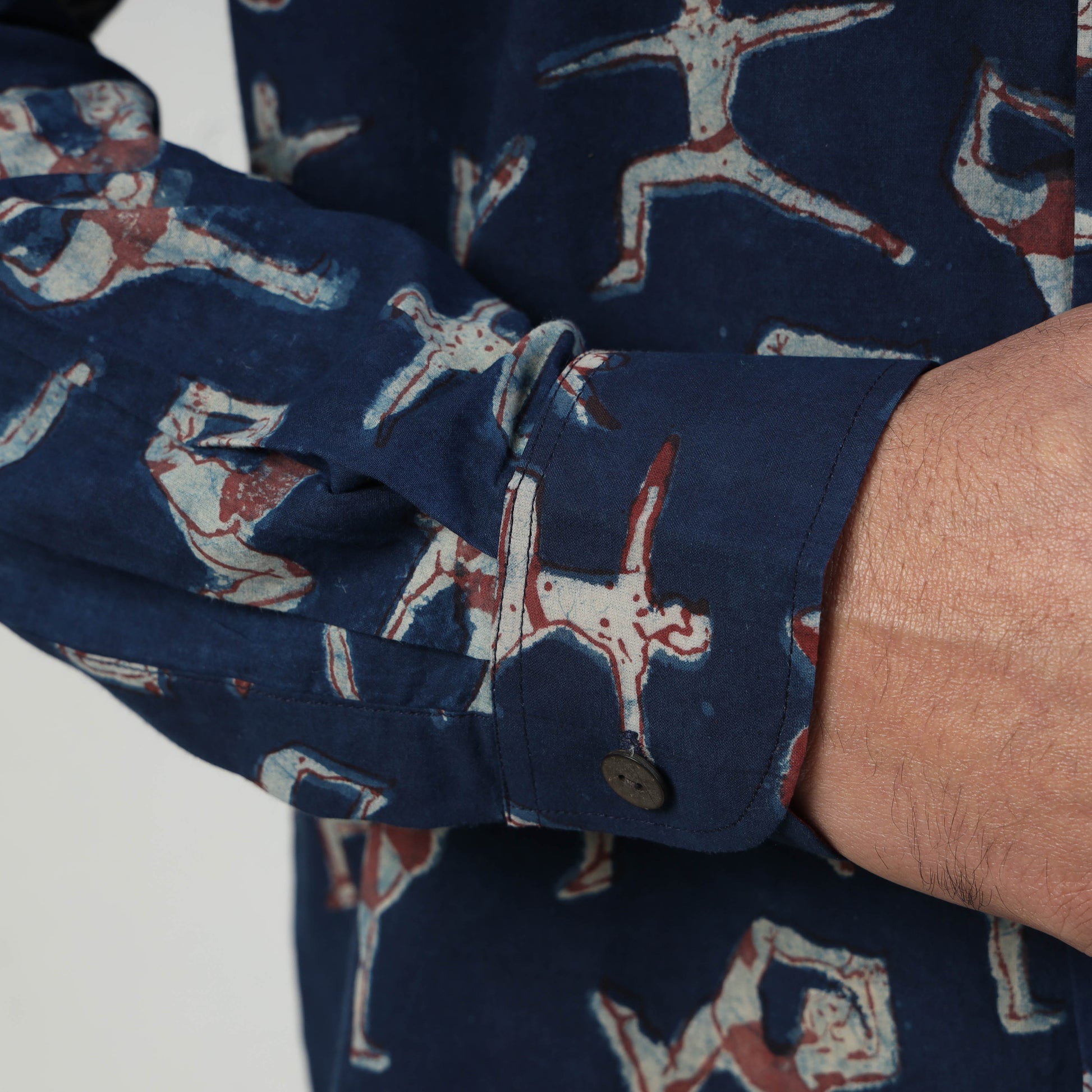 Blue - Bindaas Block Art Printed Cotton Men Full Sleeve Shirt