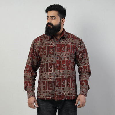 Brown - Bindaas Block Art Printed Cotton Men Full Sleeve Shirt