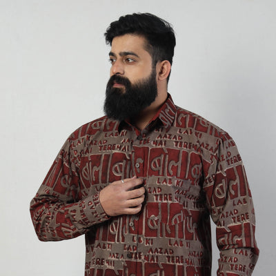 Brown - Bindaas Block Art Printed Cotton Men Full Sleeve Shirt