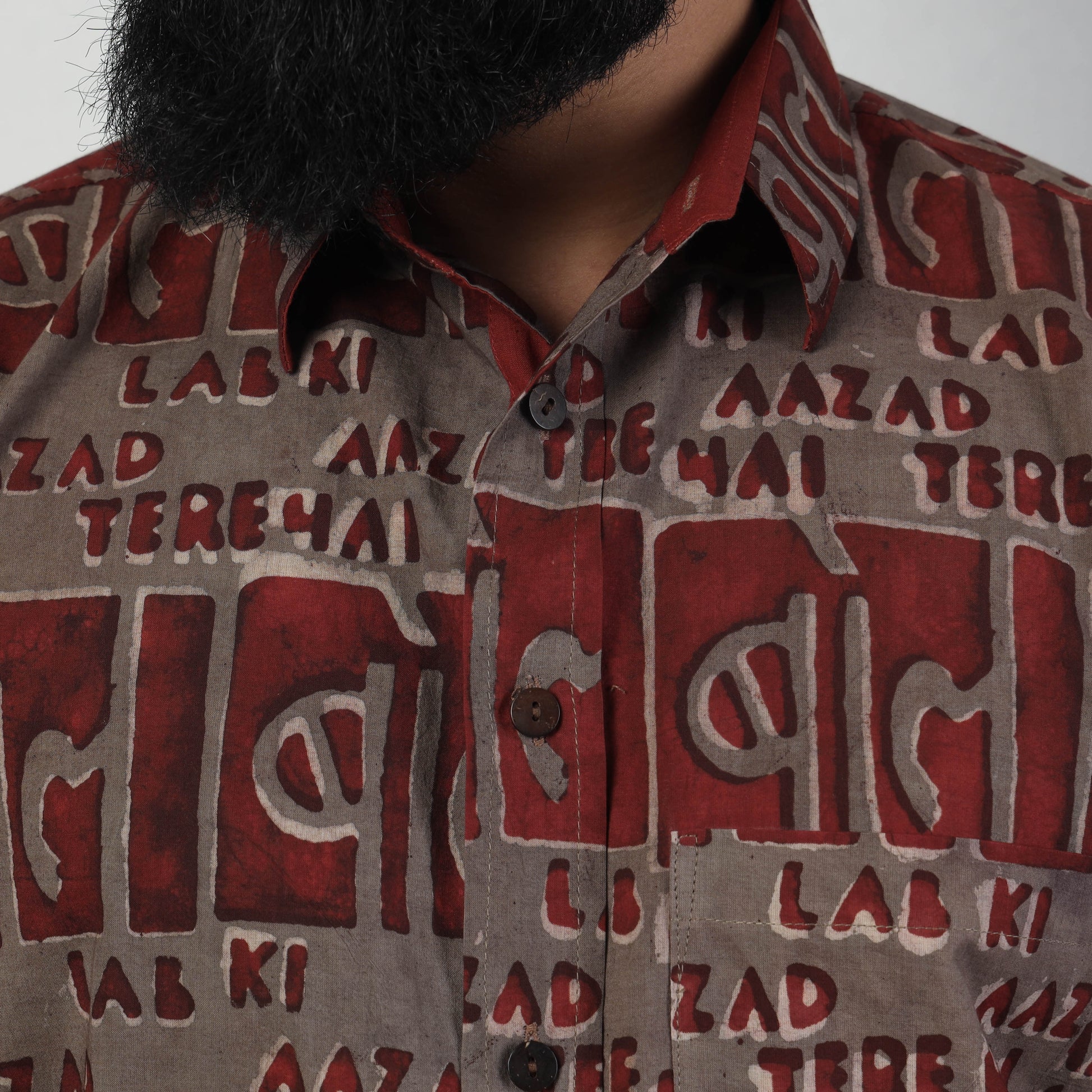 Brown - Bindaas Block Art Printed Cotton Men Full Sleeve Shirt