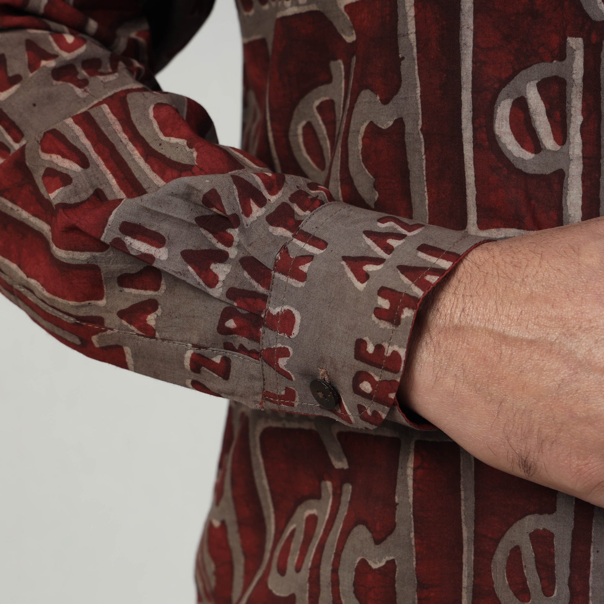 Brown - Bindaas Block Art Printed Cotton Men Full Sleeve Shirt