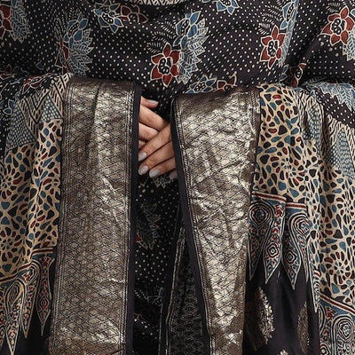 Black - Block Print Dola Silk Ajrakh Dupatta 06