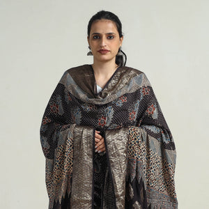 Black - Block Print Dola Silk Ajrakh Dupatta 06