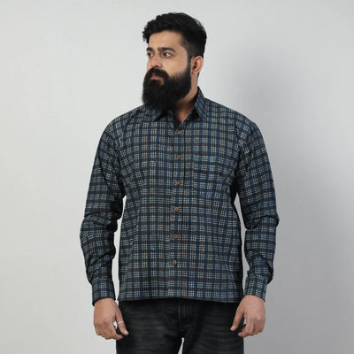 Blue - Bindaas Block Art Printed Cotton Men Full Sleeve Shirt