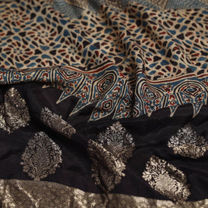 Black - Block Print Dola Silk Ajrakh Dupatta 06
