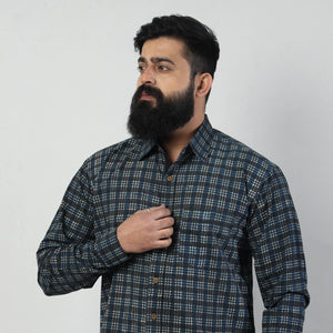 Blue - Bindaas Block Art Printed Cotton Men Full Sleeve Shirt