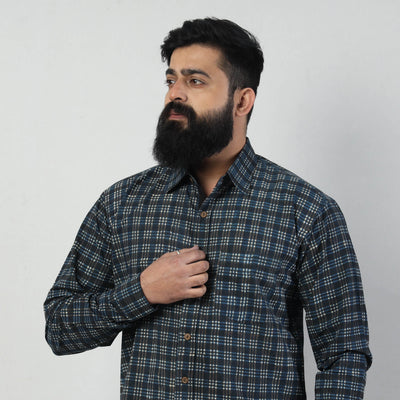 Blue - Bindaas Block Art Printed Cotton Men Full Sleeve Shirt