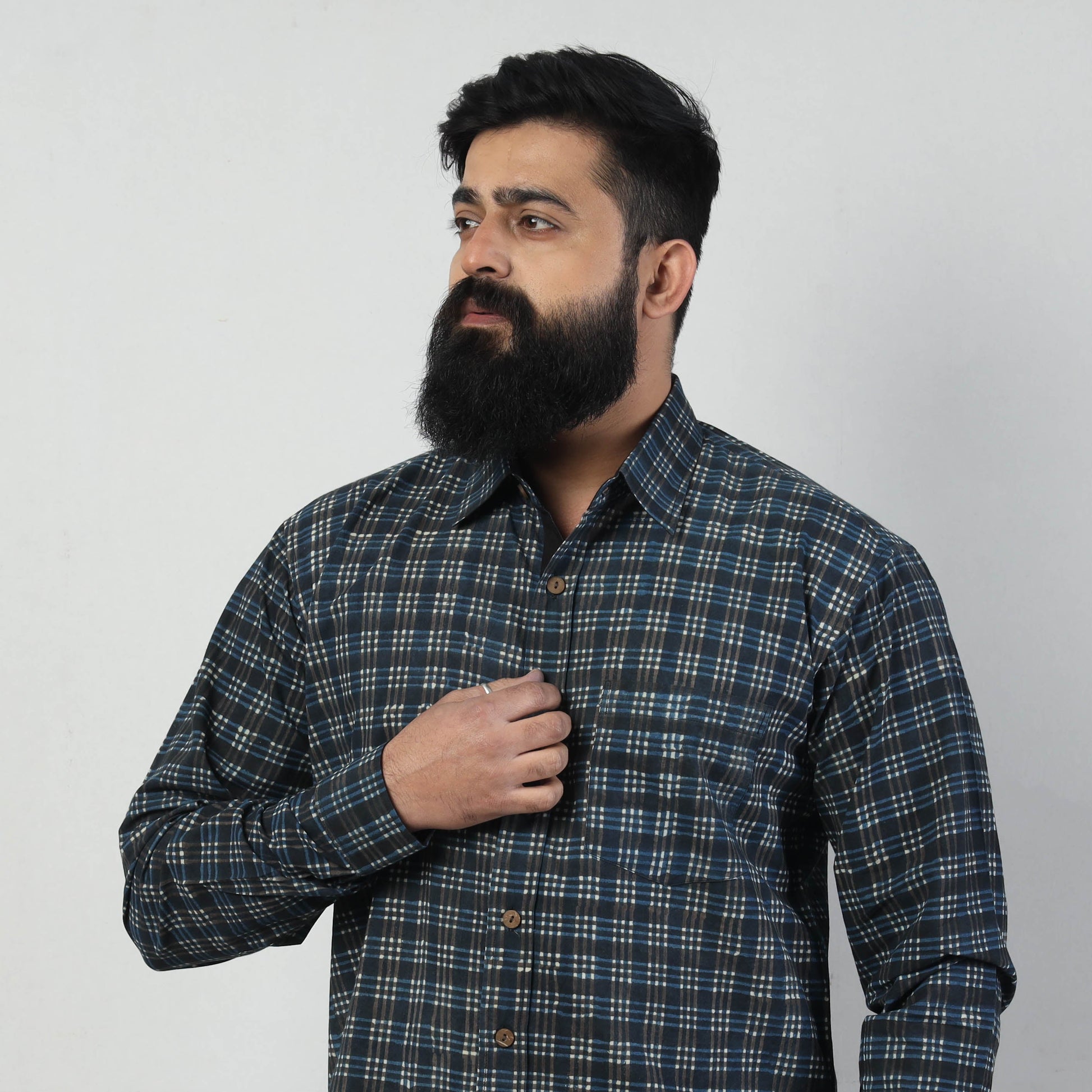 Blue - Bindaas Block Art Printed Cotton Men Full Sleeve Shirt
