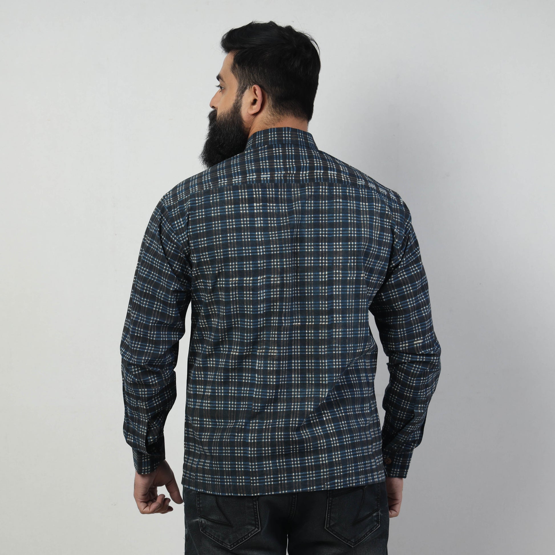 Blue - Bindaas Block Art Printed Cotton Men Full Sleeve Shirt