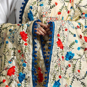 Beige - Hand Embroidery Chanderi Silk Phulkari Dupatta 21