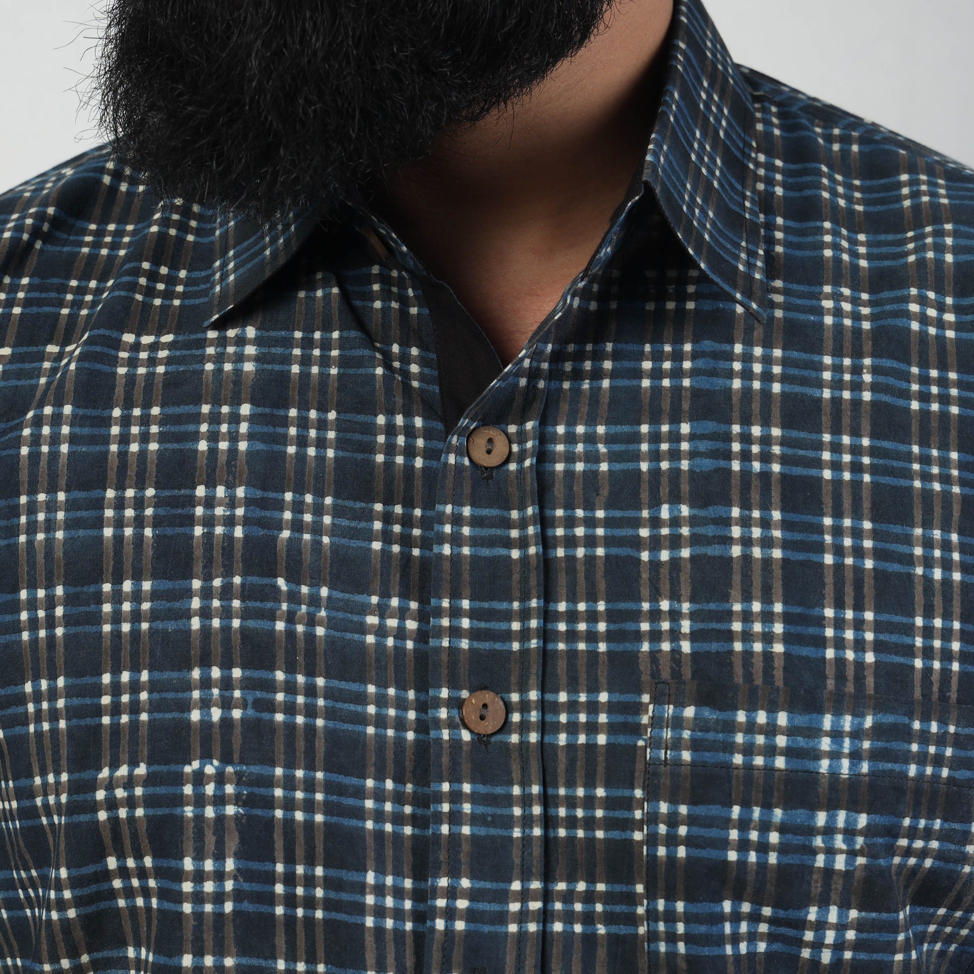 Blue - Bindaas Block Art Printed Cotton Men Full Sleeve Shirt