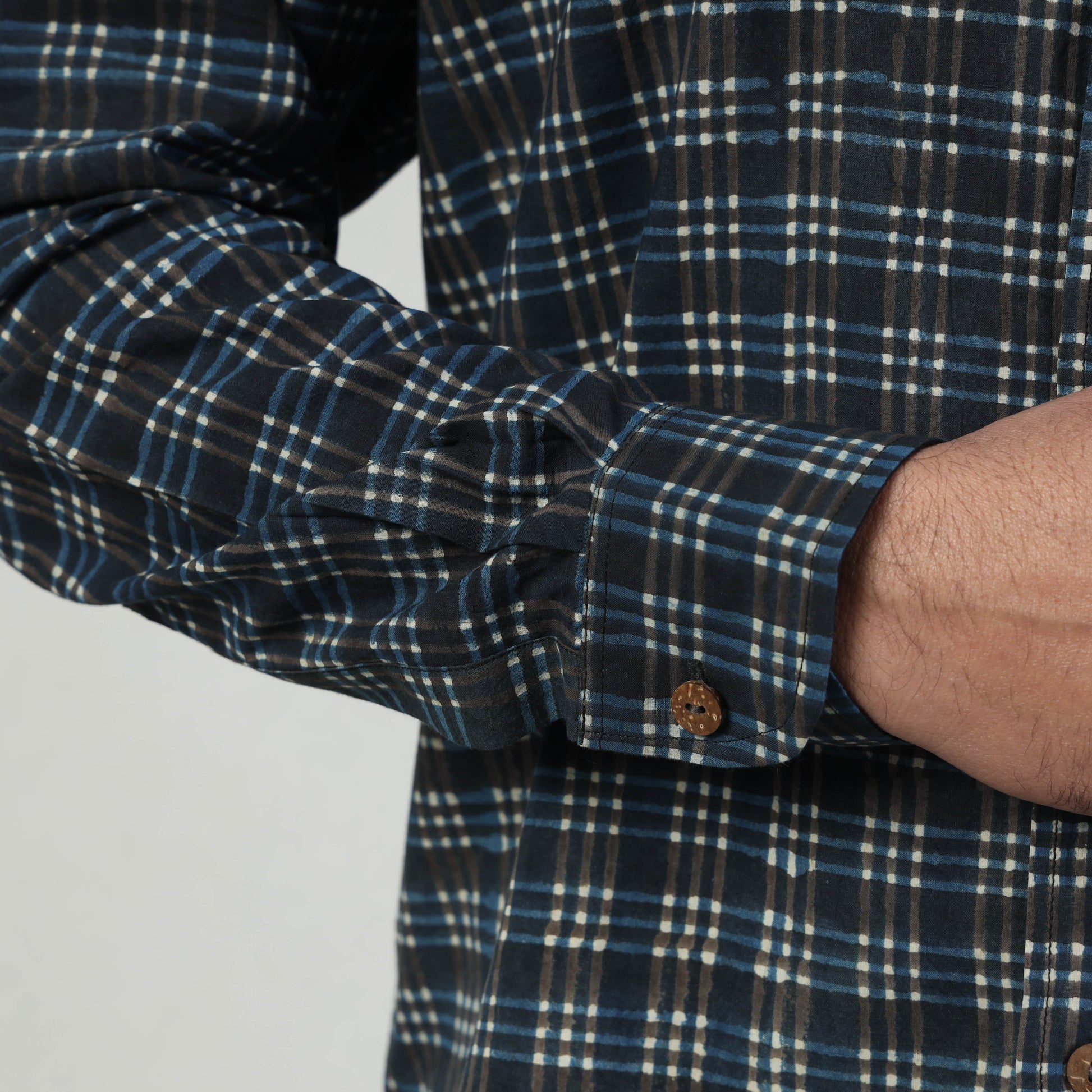 Blue - Bindaas Block Art Printed Cotton Men Full Sleeve Shirt