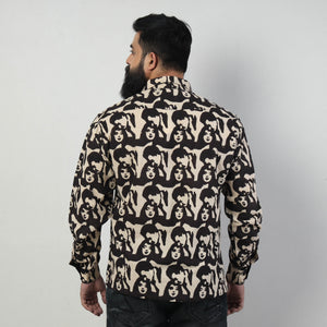 Beige - Bindaas Block Art Printed Cotton Men Full Sleeve Shirt