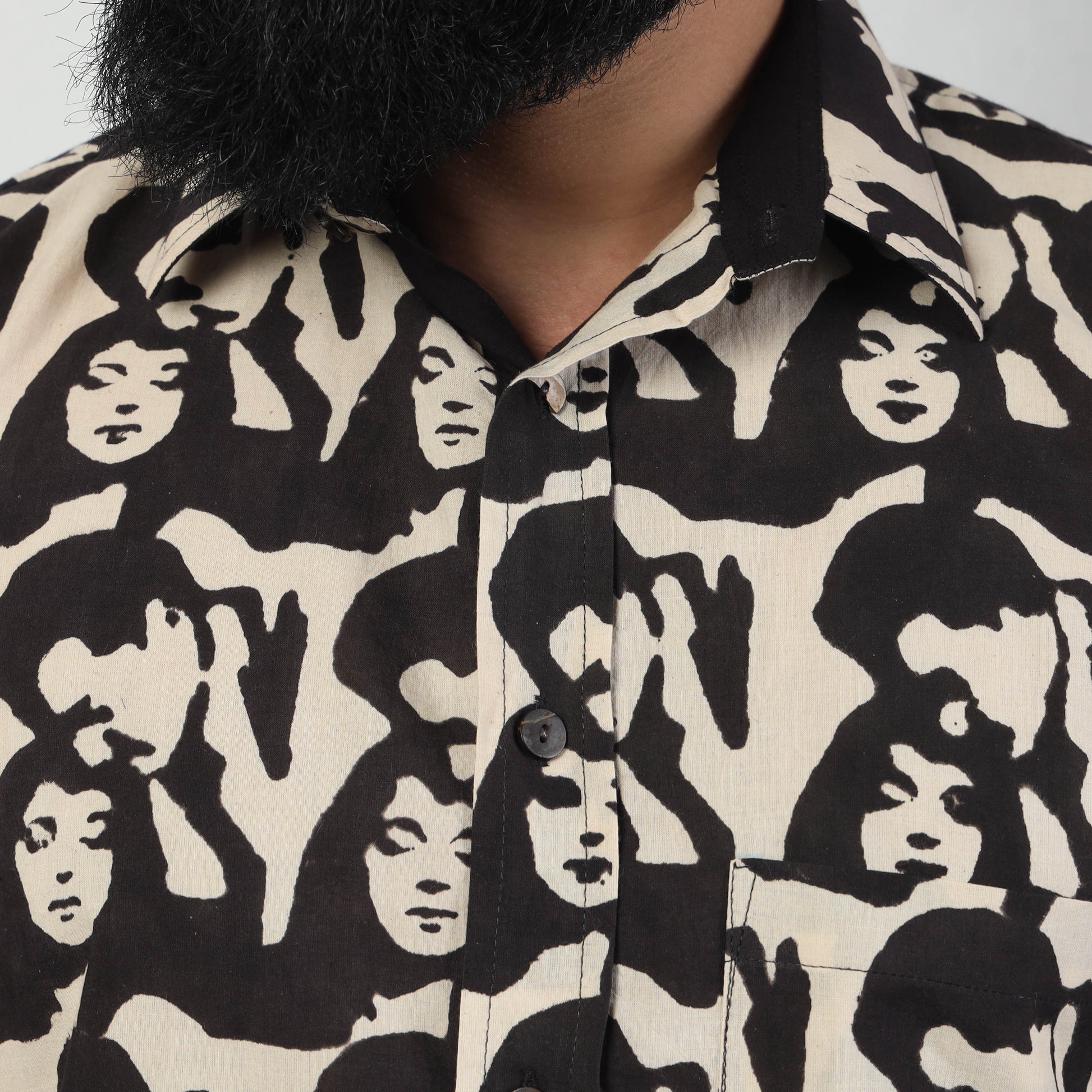 Beige - Bindaas Block Art Printed Cotton Men Full Sleeve Shirt