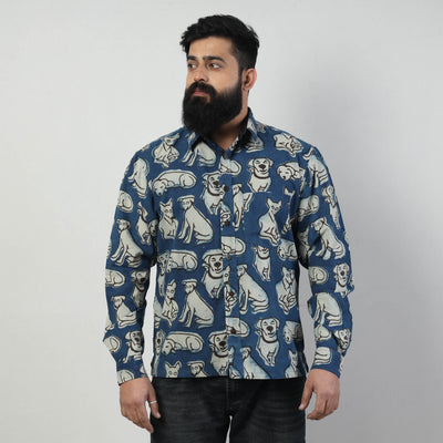 Blue - Bindaas Block Art Printed Cotton Men Full Sleeve Shirt