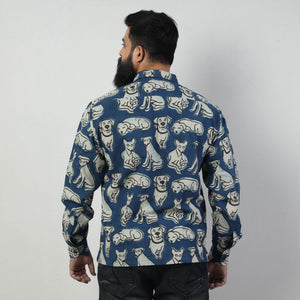 Blue - Bindaas Block Art Printed Cotton Men Full Sleeve Shirt