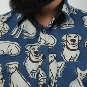 Blue - Bindaas Block Art Printed Cotton Men Full Sleeve Shirt