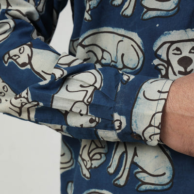 Blue - Bindaas Block Art Printed Cotton Men Full Sleeve Shirt