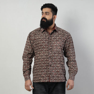 Brown - Bindaas Block Art Printed Cotton Men Full Sleeve Shirt
