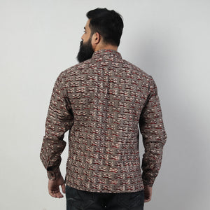 Brown - Bindaas Block Art Printed Cotton Men Full Sleeve Shirt
