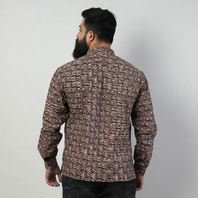 Brown - Bindaas Block Art Printed Cotton Men Full Sleeve Shirt