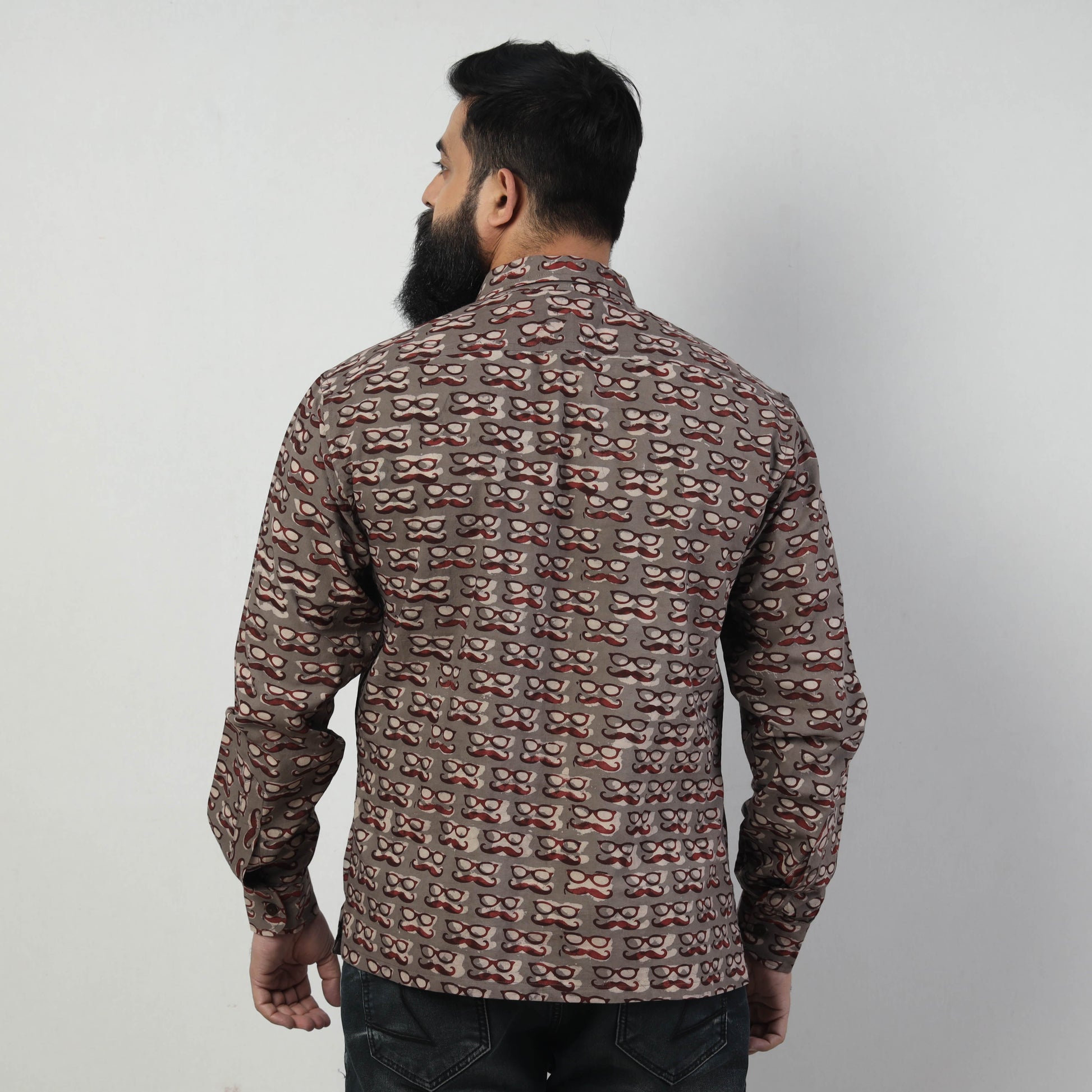 Brown - Bindaas Block Art Printed Cotton Men Full Sleeve Shirt