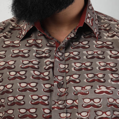 Brown - Bindaas Block Art Printed Cotton Men Full Sleeve Shirt