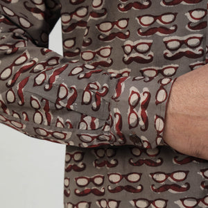 Brown - Bindaas Block Art Printed Cotton Men Full Sleeve Shirt