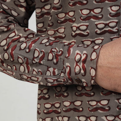 Brown - Bindaas Block Art Printed Cotton Men Full Sleeve Shirt