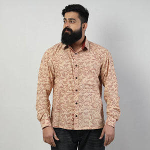 Beige - Bindaas Block Art Printed Cotton Men Full Sleeve Shirt