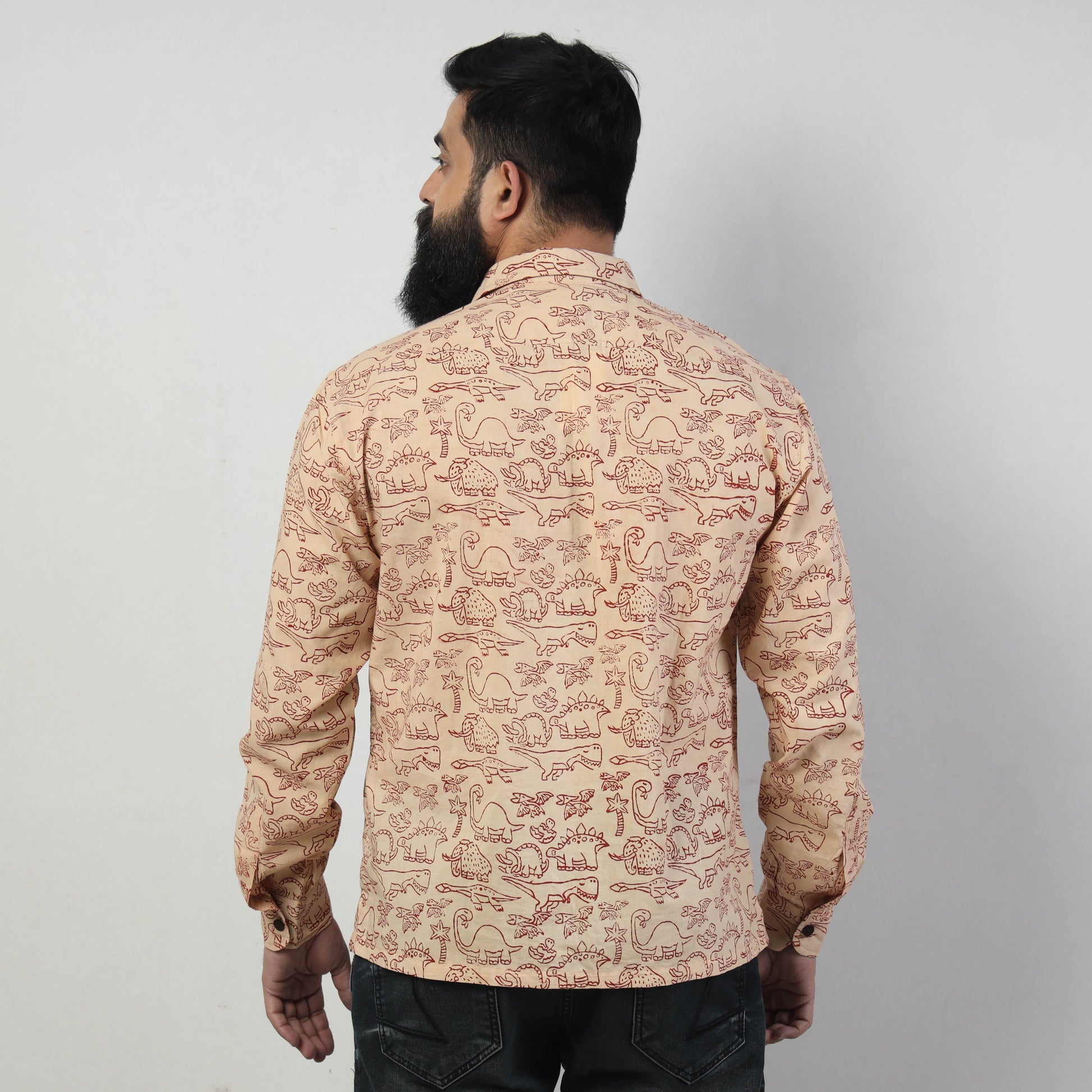 Beige - Bindaas Block Art Printed Cotton Men Full Sleeve Shirt