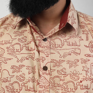 Beige - Bindaas Block Art Printed Cotton Men Full Sleeve Shirt