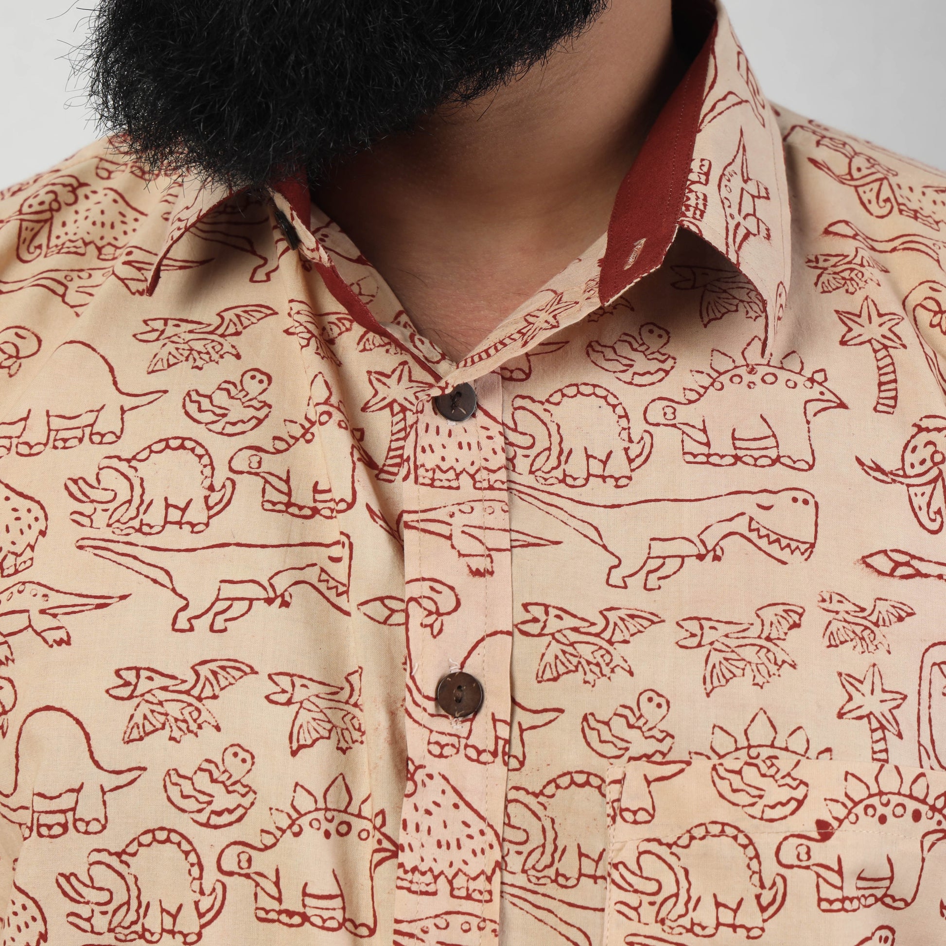Beige - Bindaas Block Art Printed Cotton Men Full Sleeve Shirt